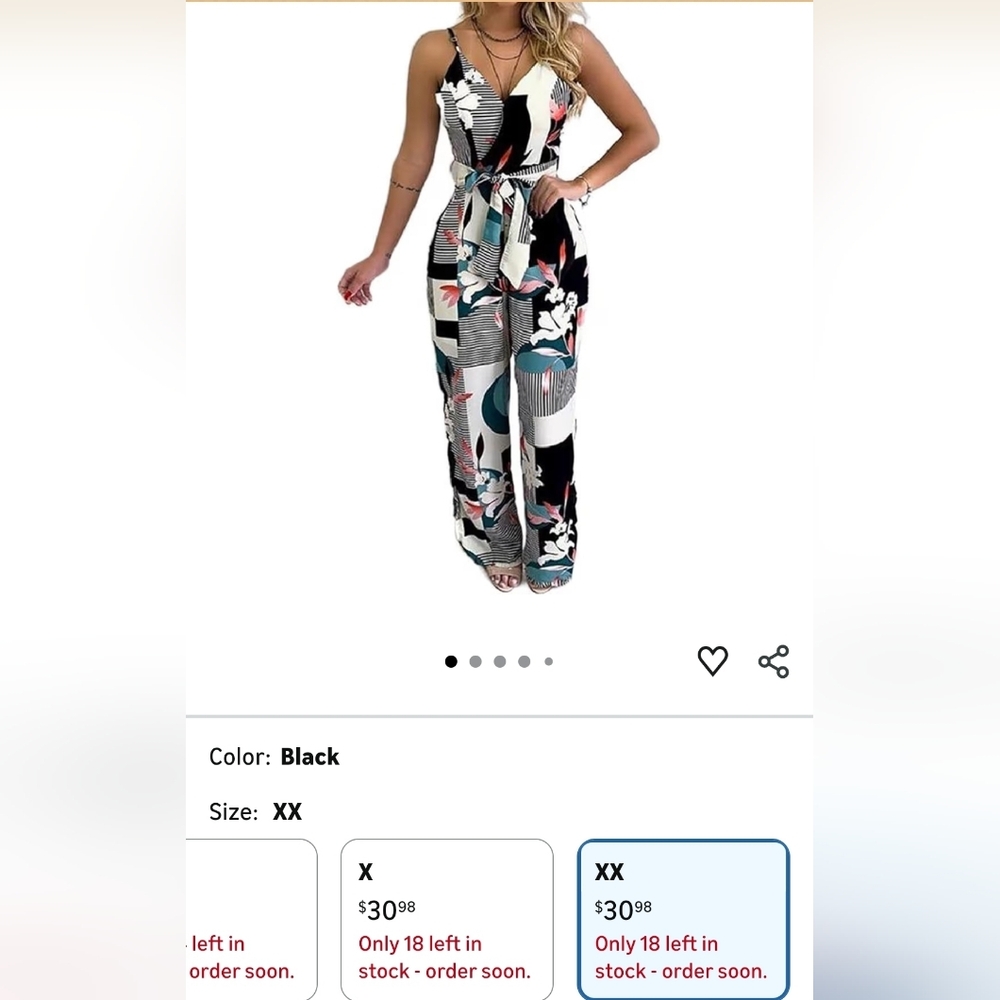 Floral Geometric Tie-Waist Jumpsuit
